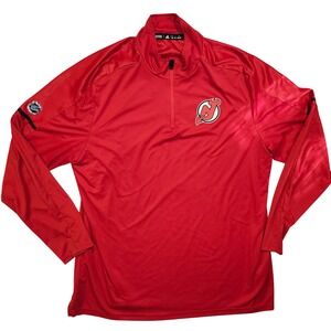 New Jersey Devils Adidas NHL Mens 2XL Red Quarter Zip Pullover‎ Hockey Shirt